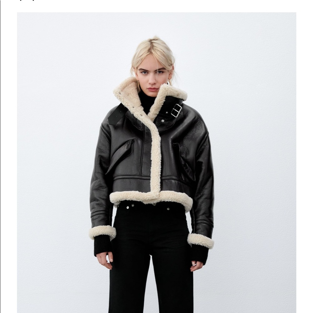 Zara faux leather fleece collar jacket